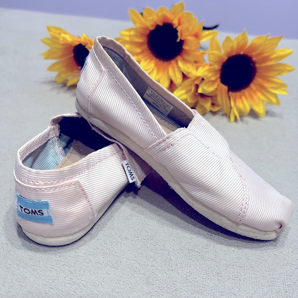 Toms Light Pink Striped Slip-On Toddler Girls Shoes Logo Flats Lace Size 9 !!